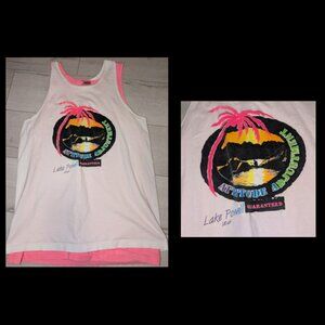 VINTAGE Lake Powell UT Hot Pink & White 80s Layered Tank Top Shirt Surfer Skater